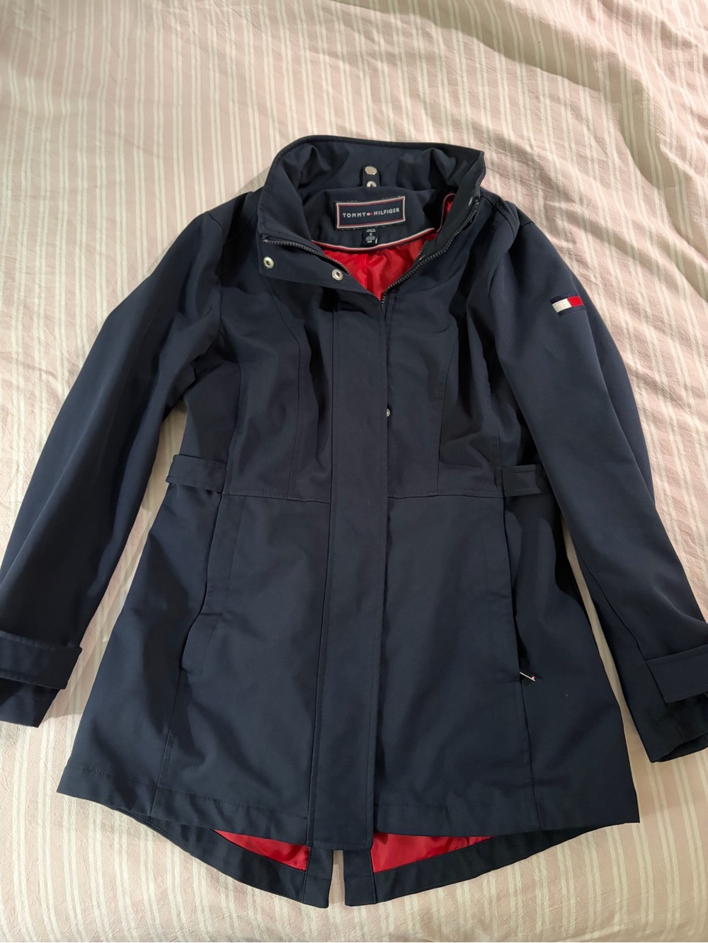 Tommy Hilfiger Navy Trench Coat with Red Lining